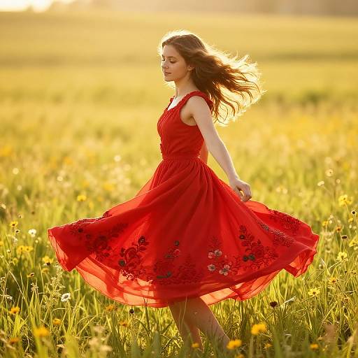 Dancing Girl in Flowing Red Dress