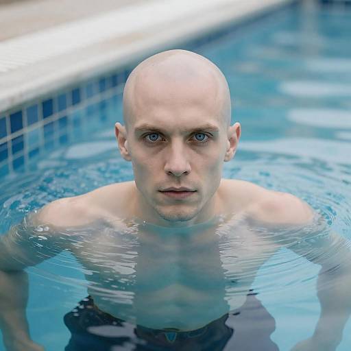 Intense Blue-Eyed Man Underwater Portrait