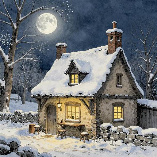 Charming Winter Cottage Illustration