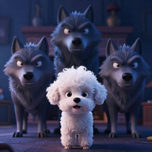 Brave Poodle Faces Menacing Wolves