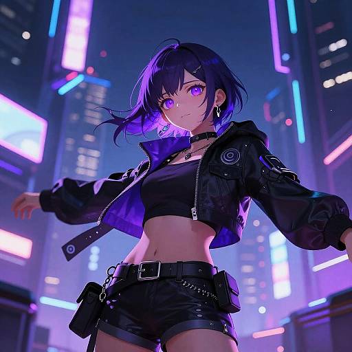 Cyberpunk Anime Girl with Purple Eyes