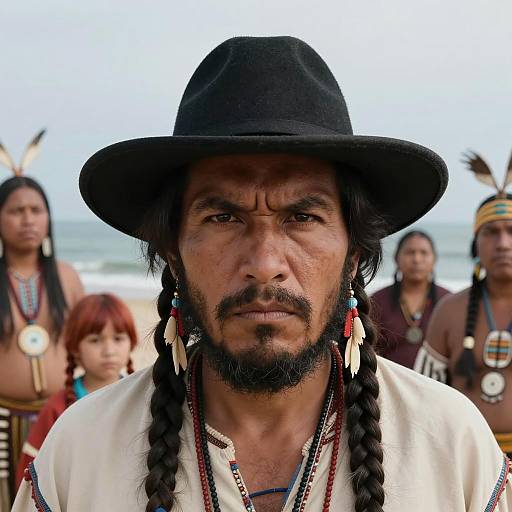 Intense Bearded Man at Beach Scene