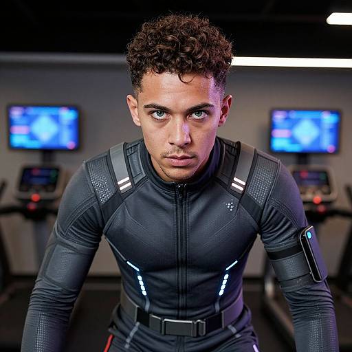 Futuristic Gym Warrior in Tech Jumpsuit