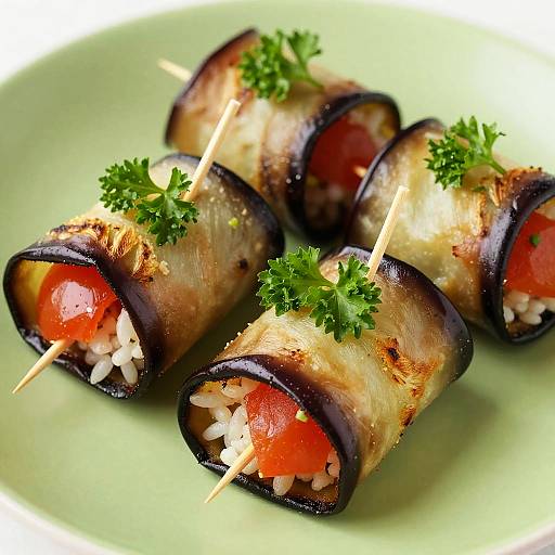 Vibrant Stuffed Eggplant Rolls Close-Up