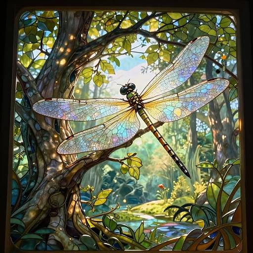 Art Nouveau Dragonfly Fantasy Scene