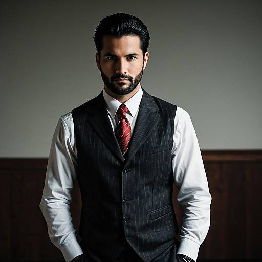 Man in Pinstripe Vest and Red Tie