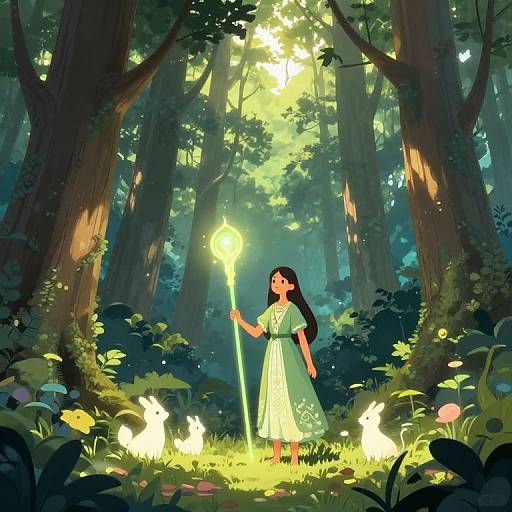 Serene Forest Guardian with Magic Staff