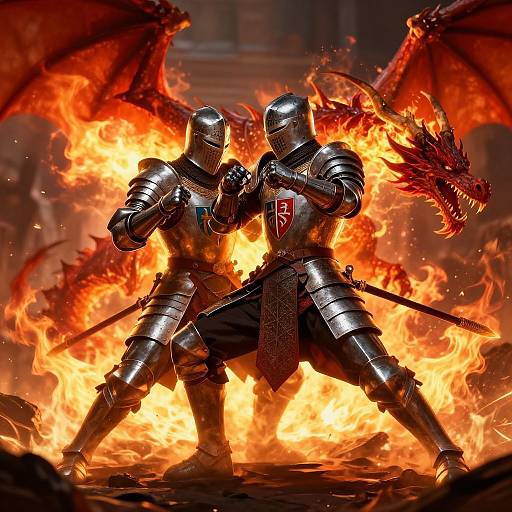 Heroic Knight Battling Dragon