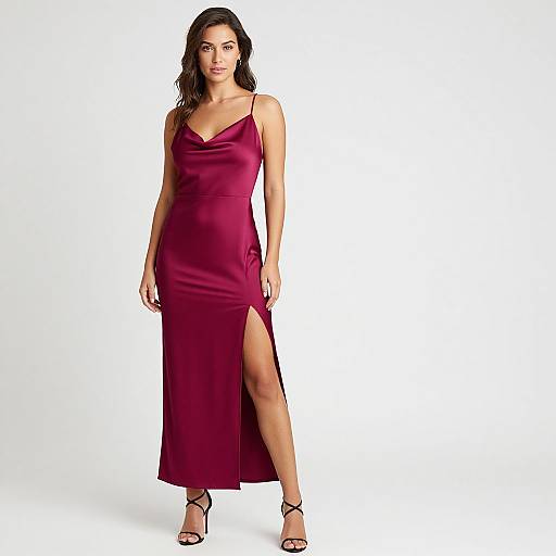 Elegant Woman in Magenta Satin Dress