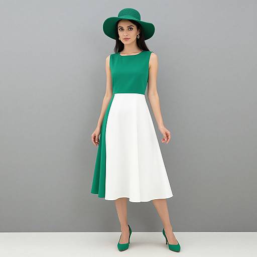 Woman in Green and White Outfit