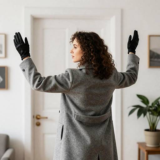 Elegant Woman by a White Door