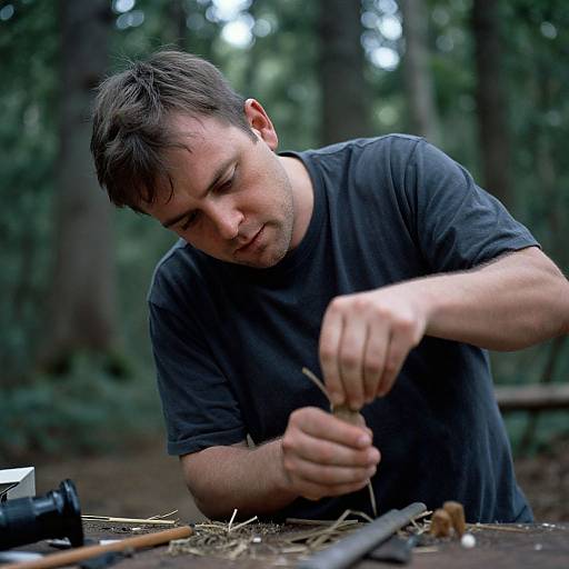 Portrait of Man Handcrafting in Woods