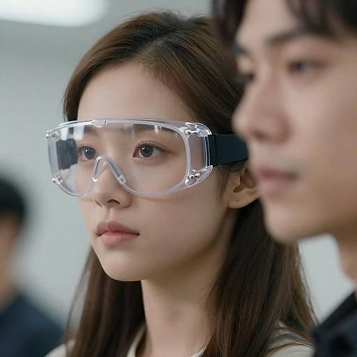 Cinematic Close-Up: Woman Wearing Safety Goggles