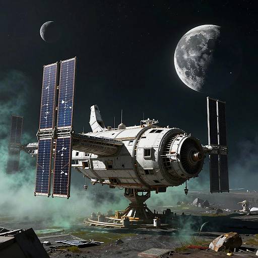 Abandoned Space Station with Green Mist