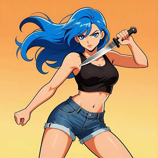 Dynamic Young Woman with Blue Hair