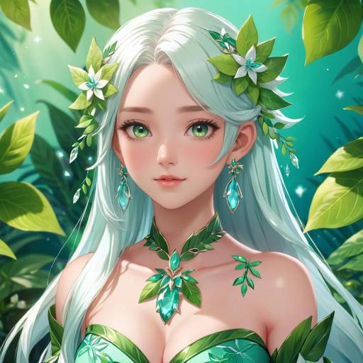 Fantasy Forest Elf Woman with Green Jewelry