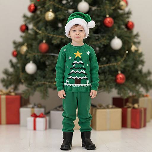 Boy in Green Christmas Sweater