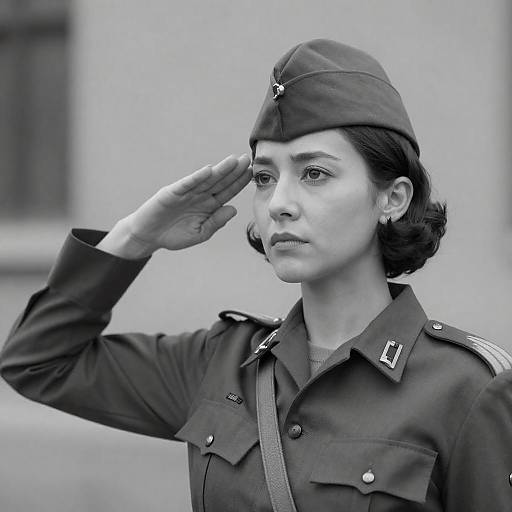 Saluting Woman in Military Uniform