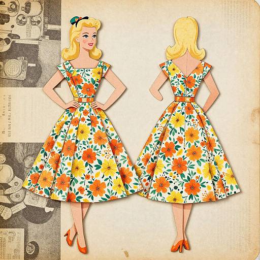 Vintage 1950s Floral Paper Doll