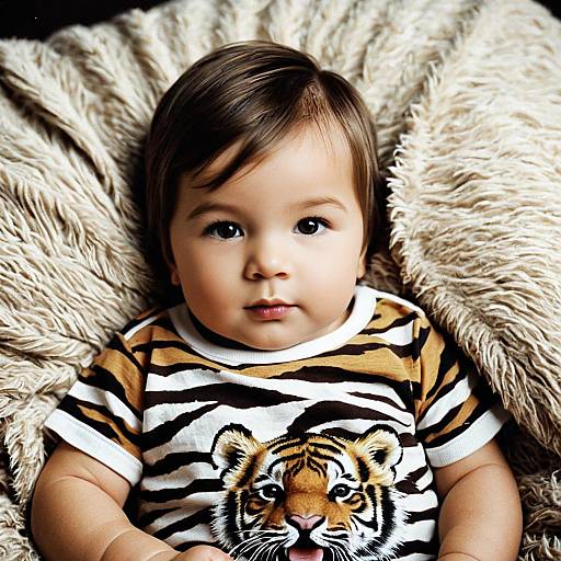 Newborn Boy in Tiger Print T-Shirt