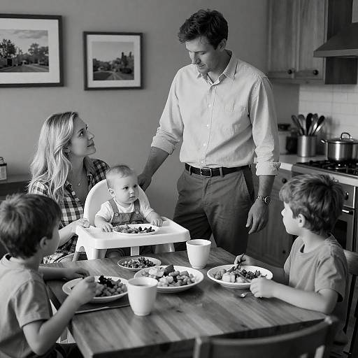 Family Meal in Black and White