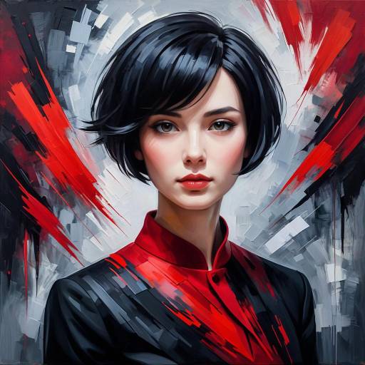 Portrait of Woman with Abstract Red and Black Brushstrokes