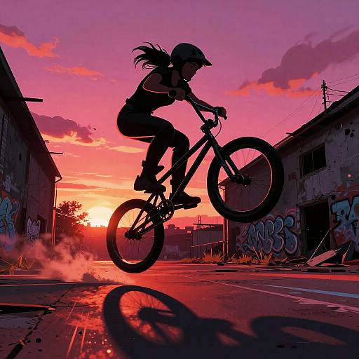 Dynamic Female BMX Rider at Sunset
