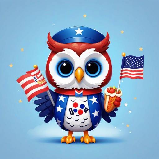 Patriotic Owl with Hotdog and Flag