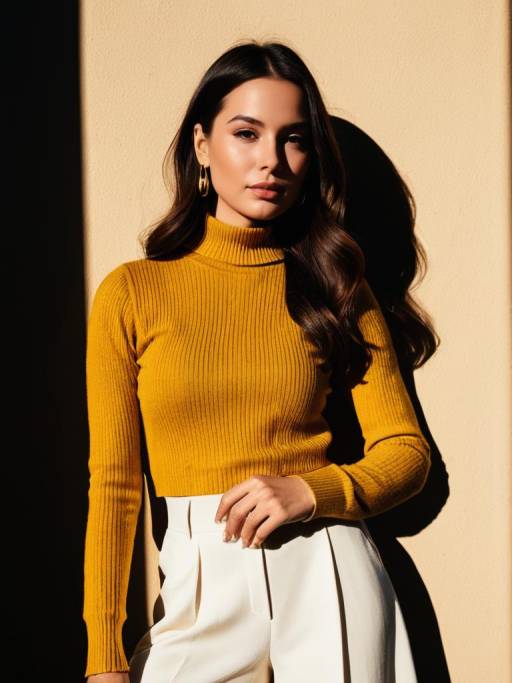 Woman in Mustard Yellow Sweater and White Culottes