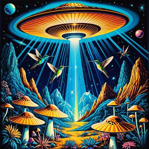 Vintage 70s UFO and Hummingbirds Trippy Poster Vintage 70s UFO and Hummingbirds Trippy Poster