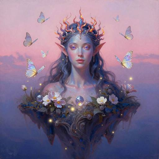 Serene Elven Queen on Floating Island