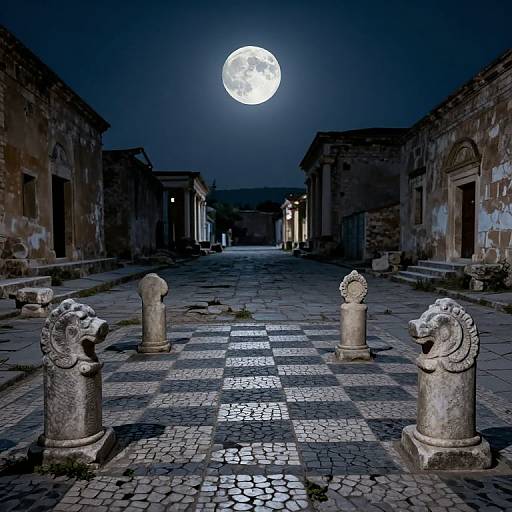 Ancient Stone Chess Pieces Under Moonlight