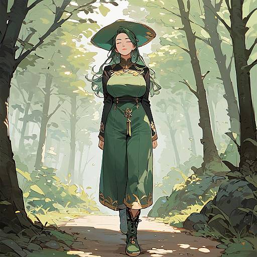 Mature Green-Haired Forest Wanderer Sketch