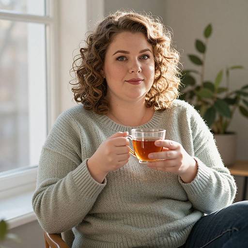 Cozy Morning Portrait of Curly Hair BBW