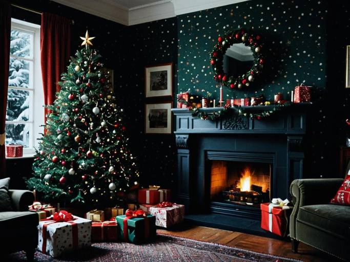 Elegant Dark Christmas Living Room Scene