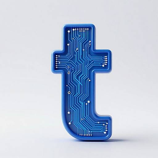 Blue Circuit Letter T 3D