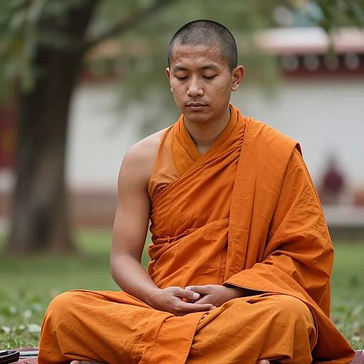 Meditating Buddhist Monk in Monastery