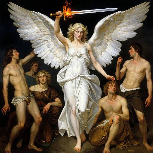 Terrifyingly Beautiful Angel with Flaming Sword