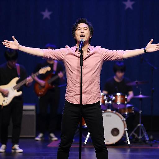 Passionate Male Singer on Starry Stage