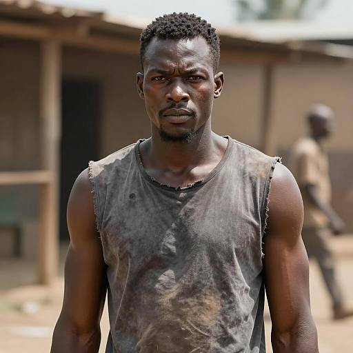 Serious Muscular Black Man in Natural Light