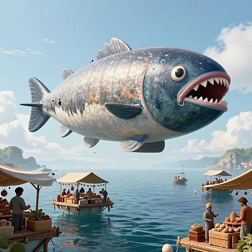 Colossal Fish-Shaped Airship Trading