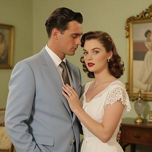 Vintage Romantic Couple in Retro Interior