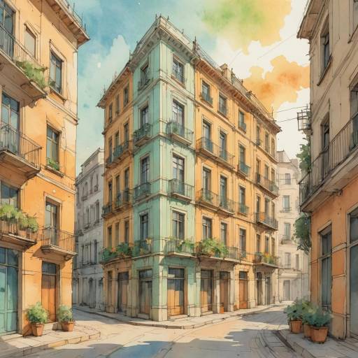 Soft Watercolor Architectural Urban Landscape