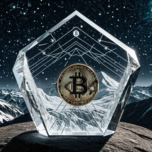 Bitcoin Logo on Crystal Shard in Mountain Night