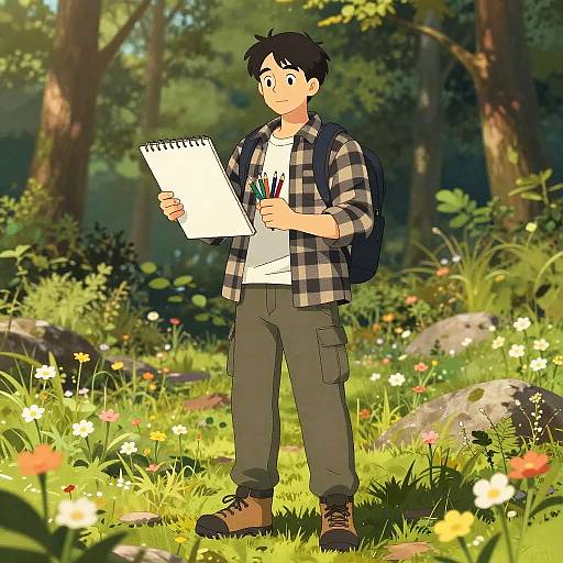 Nature Lover Sketching in Forest