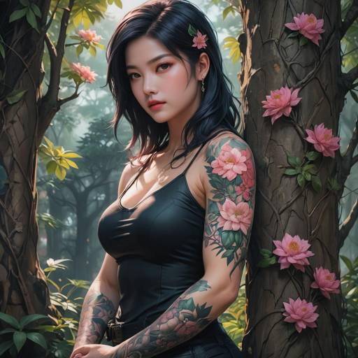 Fantasy Woman with Floral Tattoo by Artgerm Fantasy Woman with Floral Tattoo by Artgerm