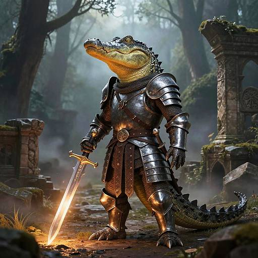 Armored Alligator Knight in Fantasy Realm