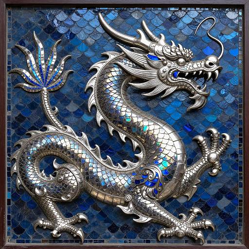 Intricate Metallic Dragon Mosaic Artwork