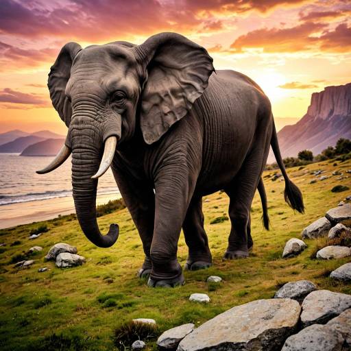 Majestic Charging Elephant at Sunset