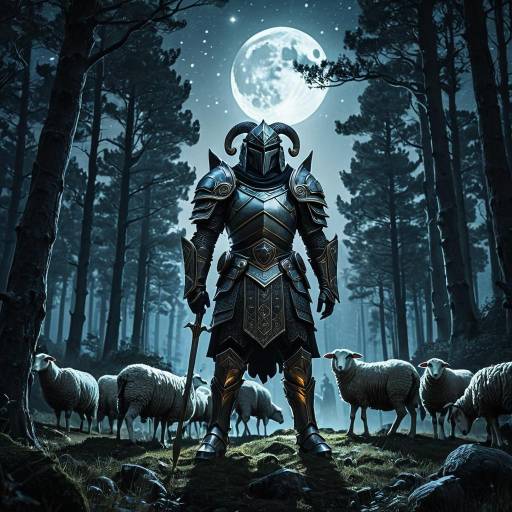 Ancient Guardian Knight in Moonlit Forest